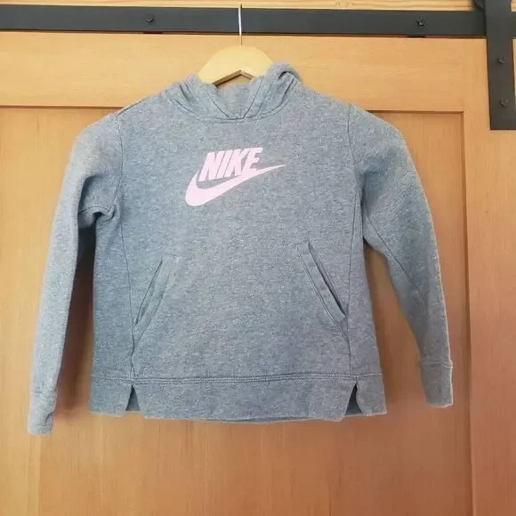 Nike Hoodie Girls Small Gray Pink Spellout Sweatshirt Sweater Hooded Pocket Yout - Picture 1 of 5